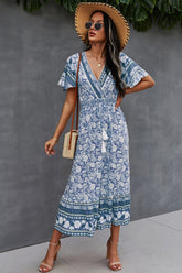 Bohemian Kleid mit V-Ausschnitt und Krawatte